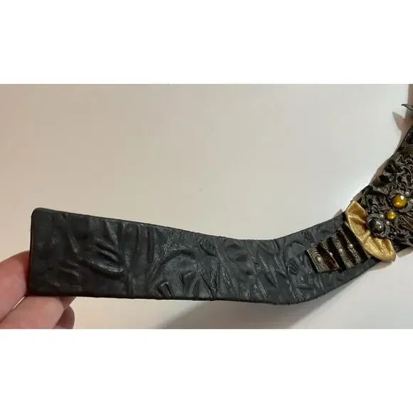 80s Nina Arjani Medium Leatherock Belt Rhinestones & Pearls Leather - Picture 5 of 10